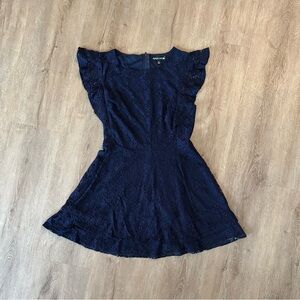 Navy Lace Flutter Sleeve Dress